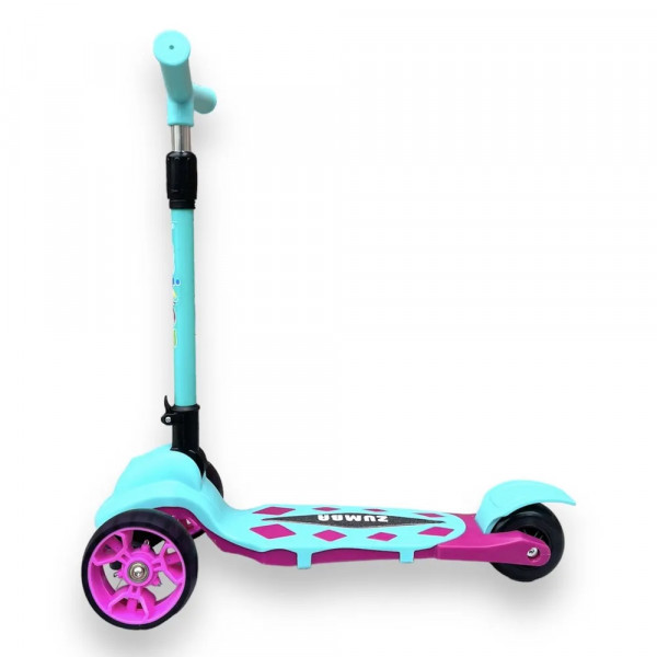 Детский трёхколёсный самокат Micar Zumba Big Wheels Розово-голубой со складным рулём и светящимися колёсами