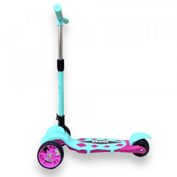 Детский трёхколёсный самокат Micar Zumba Big Wheels Розово-голубой со складным рулём и светящимися колёсами