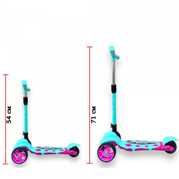 Детский трёхколёсный самокат Micar Zumba Big Wheels Розово-голубой со складным рулём и светящимися колёсами