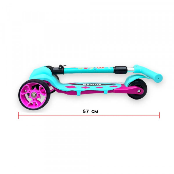 Детский трёхколёсный самокат Micar Zumba Big Wheels Розово-голубой со складным рулём и светящимися колёсами