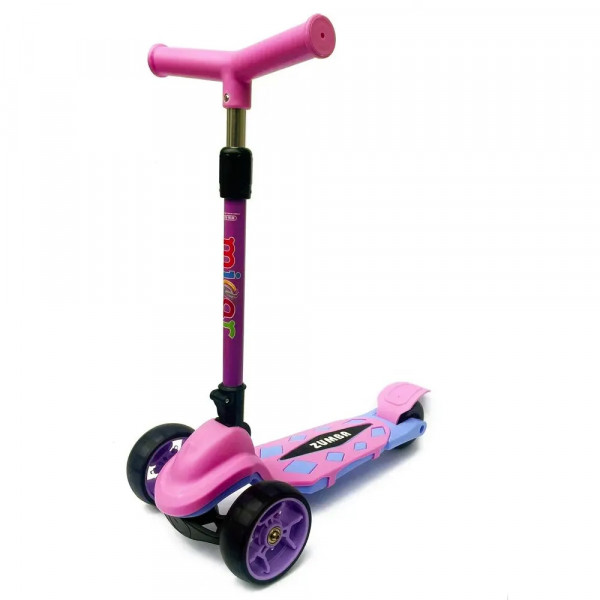Детский трёхколёсный самокат Micar Zumba Big Wheels Фиолетовый со складным рулём и светящимися колёсами