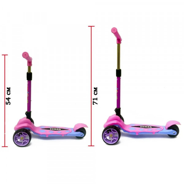Детский трёхколёсный самокат Micar Zumba Big Wheels Фиолетовый со складным рулём и светящимися колёсами