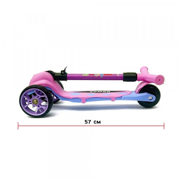 Детский трёхколёсный самокат Micar Zumba Big Wheels Фиолетовый со складным рулём и светящимися колёсами