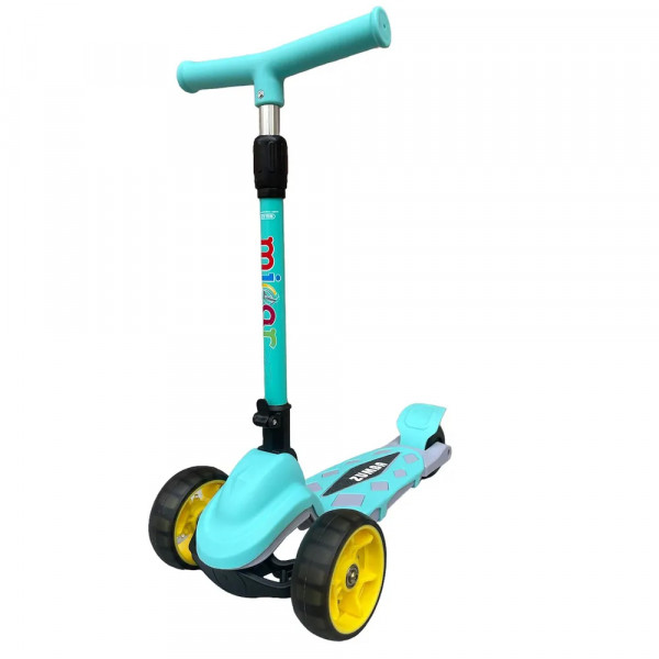 Детский трёхколёсный самокат Micar Zumba Big Wheels Голубой со складным рулём и светящимися колёсами