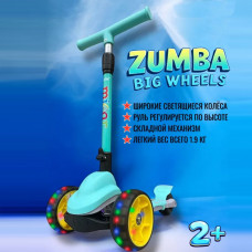 Детский трёхколёсный самокат Micar Zumba Big Wheels Голубой со складным рулём и светящимися колёсами