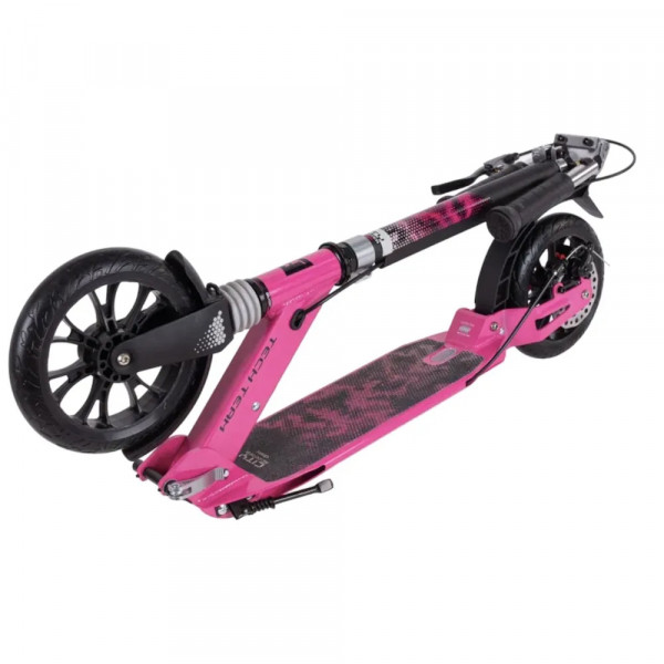Самокат Tech Team City Scooter Disk Brake 2024 Розовый с дисковым тормозом и амортизаторами